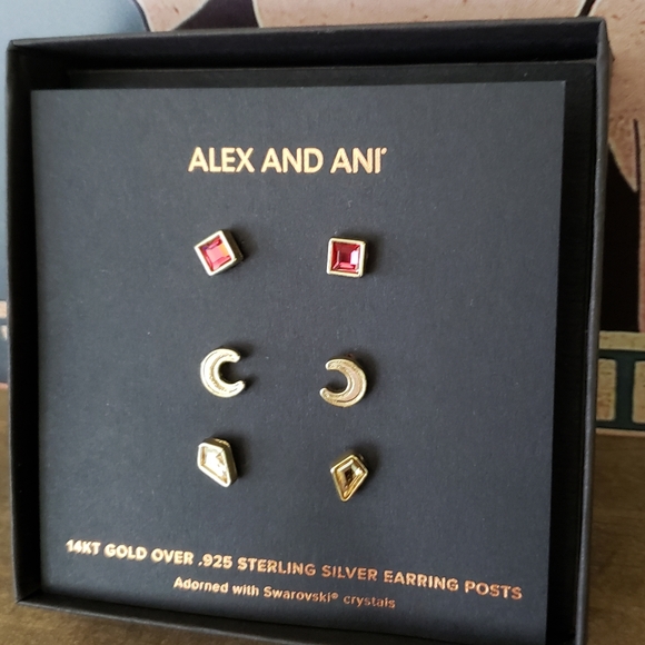 Alex And Ani Swarovski Scarlet & Moon Earring Set 3 Pairs - Picture 10 of 11